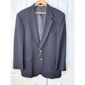 Lands End Navy Blue Wool 2 Gold Button Single Vent Sport Coat Blazer Mens 43 R
